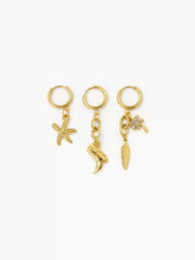 3PCS STARFISH & BOOTS & COCONUT TREE & FEATHER 18K GOLD PLATED STAINLESS STEEL SHOE CHARM SET
