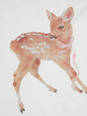 Cotton-blend Deer Graphic Asymmetrical Neck Oversized Tee
