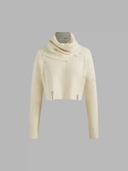 Knit Turtleneck Solid Hollow Out Long Sleeve Top