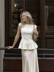 Knit Stand Collar Peplum Hem Short Sleeve Top