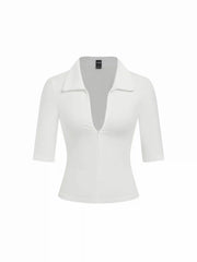 Cotton-blend V-neck Mid-length Tee