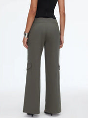 Cotton Mid Rise Cargo Metal Detail Wide Leg Trousers Oversized