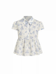 Cotton-blend Floral Peplum Short Sleeve Oversized Blouse