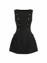 Boat Neck Metal Detail A-line Mini Dress