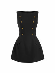 Boat Neck Metal Detail A-line Mini Dress