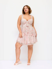 Lace Floral Sweetheart Tiered Mini Dress Curve & Plus
