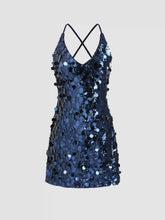 Sequins U-neckline Criss Cross Mini Dress