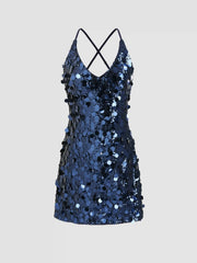 Sequins U-neckline Criss Cross Mini Dress