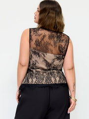 Lace Floral Ruched Ruffled Hem Tank Top Curve & Plus