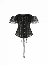 Lace Off-shoulder See-through Lace Up Corset Blouse