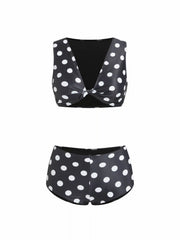 V-neck Polka Dot Twist Bracelet Shorts Bikini Set