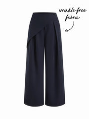 Wrinkle-free Fabric Mid Rise Wrap Wide Leg Trousers