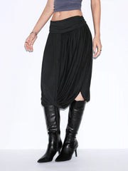 Mid Rise High Stretch Wrap Bubble Hem Midi Skirt
