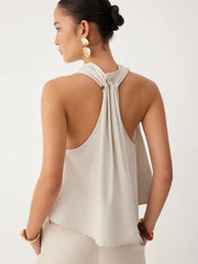 Linen-blend V-neck Oversized Cami Top With Metal Detail