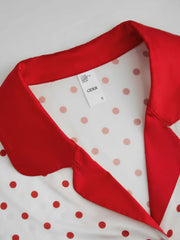 Satin Collar Polka Dot Pajama Top