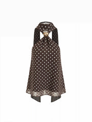 Chiffon Halter Neckline Polka Dot Metallic Decor Backless Top