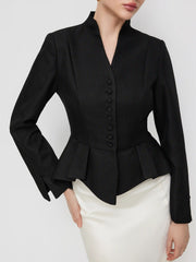 V-neck Button Split Peplum Long Sleeve Jacket