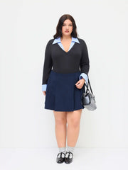 Corduroy Mid Rise Pleated Mini Skirt Curve & Plus