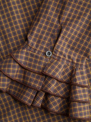 Cotton-blend Plaid Collar Lettuce Trim Layered Sleeve Shirt