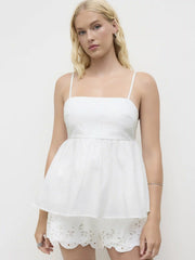 Cotton Broderie Anglaise Cami Top & Mid Rise Wave Trim Shorts Set