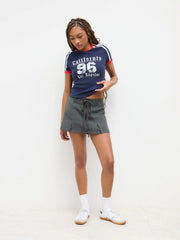 Cotton Low Rise Drawstring Split Mini Skort