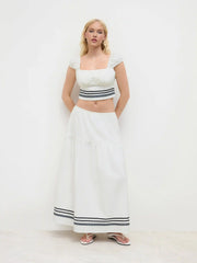 Linen-blend Mid Rise Stripe Maxi Skirt