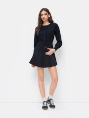 Knit Round Neckline Button Cinched Waist Oversized Cardigan