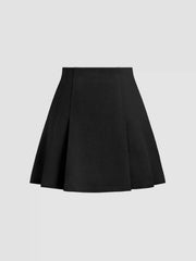 Solid Mid Waist Pleated Mini Skirt