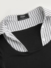 Cotton-blend Stripe Contrast Short Sleeve Bodycon Mini Dress