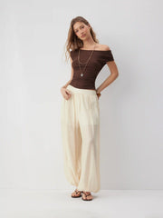 Cotton-blend Textured Chiffon Mid Rise Balloon Pants