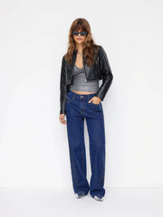 Cider Denim Low Rise Rhinestone Wide Leg Jeans