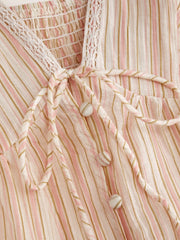 Woven Stripes V-neck Lace Panel Tie-front Oversized Cami Top