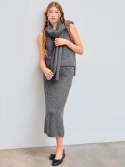 Wool-blend Square Neck Solid Knitted Tank Top With Scarf