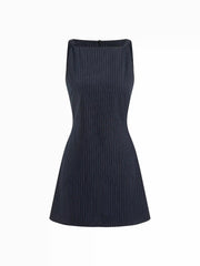 Striped Boat Neck Twist Tie Back Mini Dress