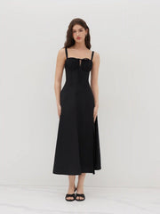 Square Neck Bowknot Corset Ruffle Split Cami Maxi Dress