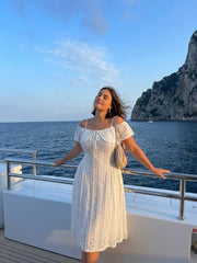 Lace Off-Shoulder Knotted Flared Maxi Dress Curve & Plus