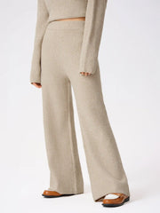 Wool-blend Knitted Mid Waist Wide Leg Trousers