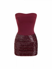 Sequin Strapless Sweetheart Neck Ruched Bodycon Mini Dress