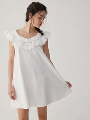 Cotton-blend Ruffled Lace Trim Mini NightDress