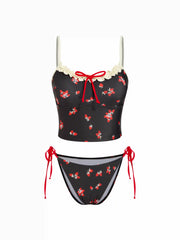 High Stretch Fruit Graphic Square Neck Tankini & Bikini Set