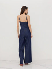Denim Mid Rise Pleated Wide Leg Jeans