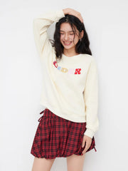 Terry Round Neckline Cider Appliques Oversized Sweatshirt