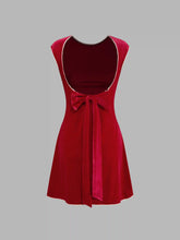 Velvet Boat Neck Bowknot Ruched Mini Dress