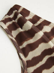 Mesh Zebra Striped Asymmetrical Neck Ruched Top