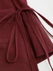 Stand Collar Texture Ruched Knotted Tank Top