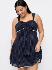 Chiffon Sweetheart Bowknot Polka Dot A-line Mini Dress Curve & Plus