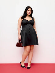 Satin Sweetheart Ruched Lace Up Tank Mini Dress Curve & Plus