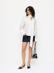 V-Neck Long Sleeve Blouse With Scarf