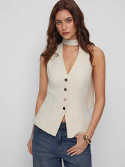 Halter Neck Metal Detail Blazer Vest