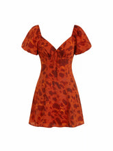 Abstract Print Sweetheart Puff Sleeve A-line Mini Dress